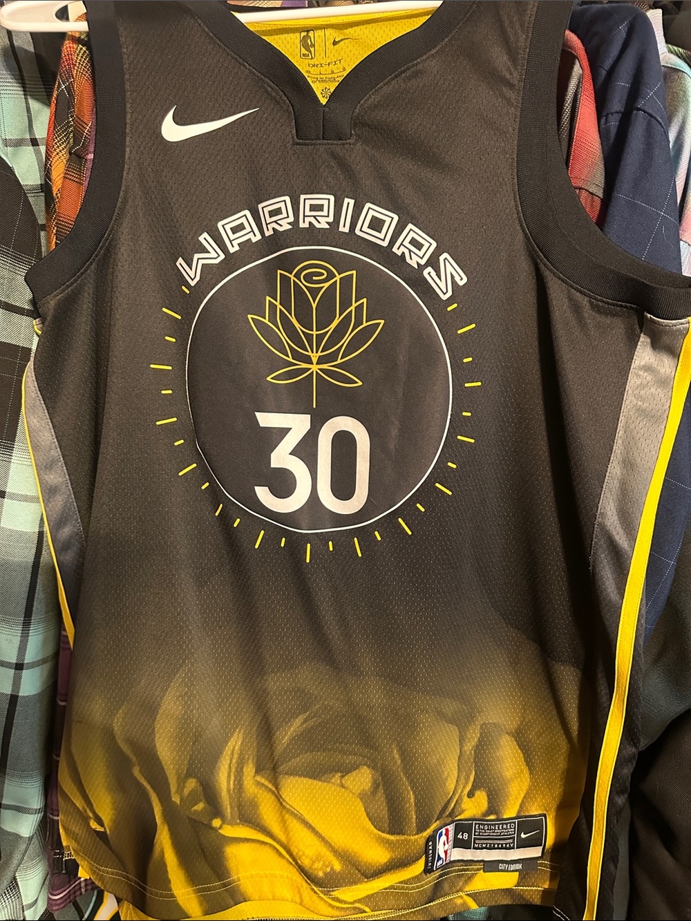 Nike Black and Yellow Steph Curry Warriors #30 Basketball Jersey worn 1 time